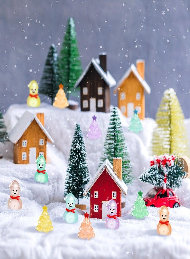 Vertintong 96 Pcs Luminous Christmas Tree and Snowman Figurines Glow in Dark Mini Resin Christmas Tree and Snowmen Set Miniature Christmas Winter Figurines for DIY Landscape Table Party Decoration - Image 2